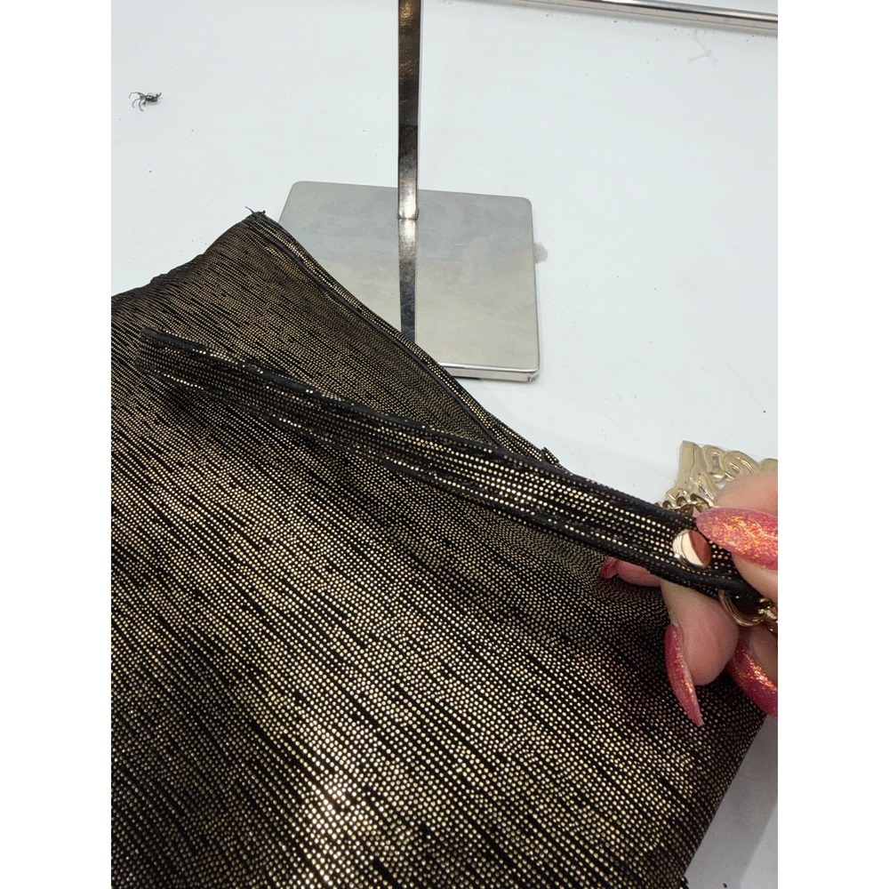 Vieta Metallic Gold Black Shimmer Clutch Bag with Rhinestone Charm Wristlet - Picture 7 of 14